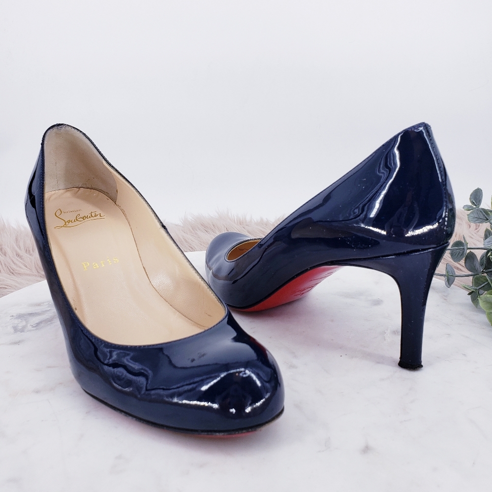 Christian Louboutin Simple Navy Blue Patent Pumps